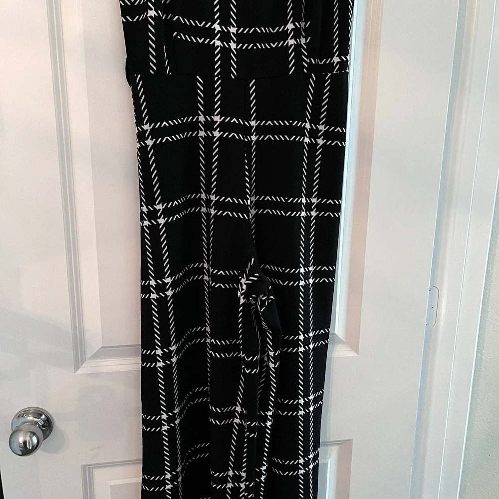 Jolie & Joy Black‎ White Windowpane Plaid Wide Leg Jumpsuit Spaghetti Strap L